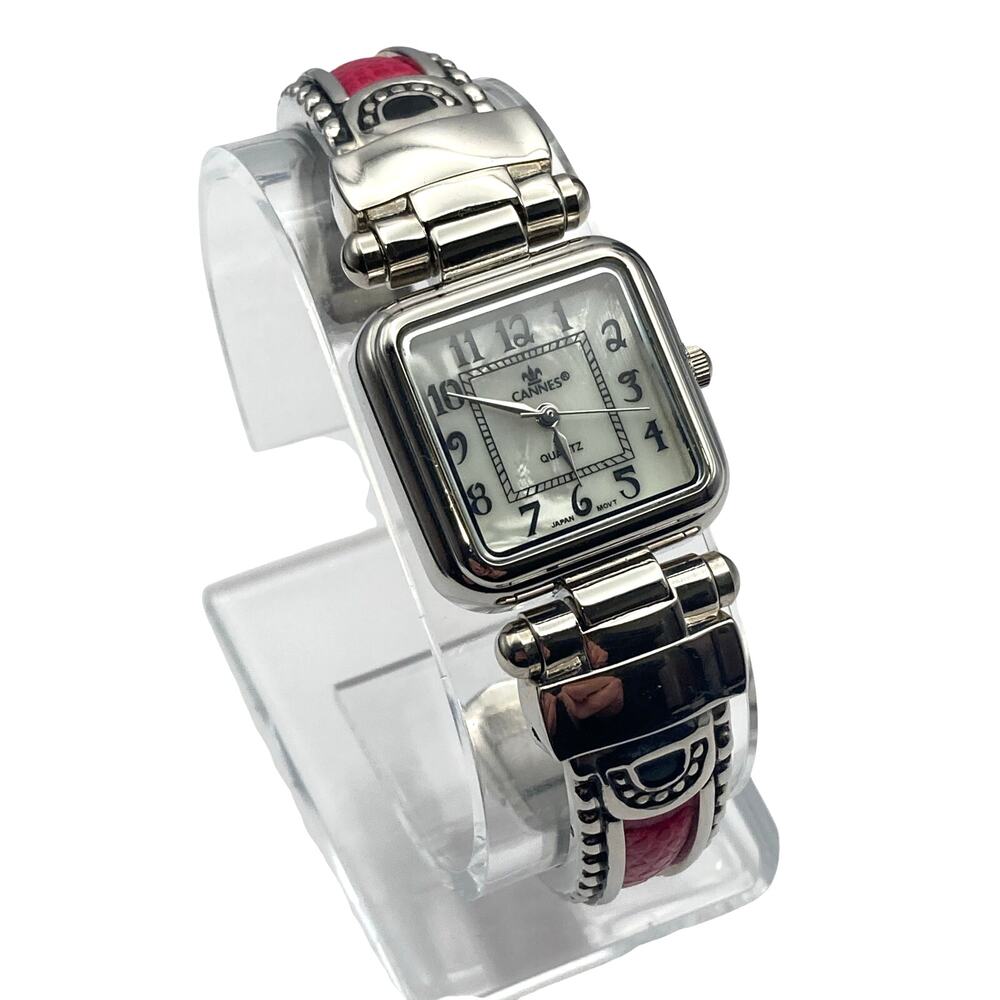 Cannes Women's Quartz Cuff Bracelet Pearl Like Face Watch 25mm - Fresh Battery
